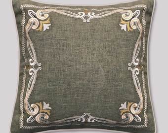 Embroidered Green Cotton Cushion Cover | Elegant Home Decor, 18x18