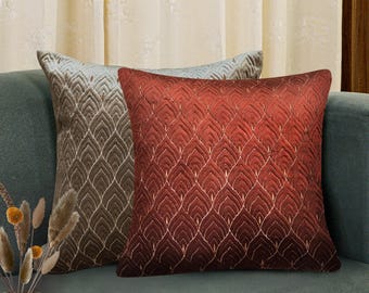 Velvet Embroidered Decorative Pillow Cover for Sofa | Red, Blue Orange Floral Cushion | 18x18 Sizes