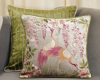 Hand Embroidery Cushion Cover, Floral Decorative Throw Pillow for Sofa, Living Room, Home Decor, Handmade Accent Pillow.