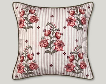 Embroidered Pomegranate Pillow Cover, Floral Botanical Cushion, Pink Cottagecore Throw Pillow, Grandmillennial Accent Decor