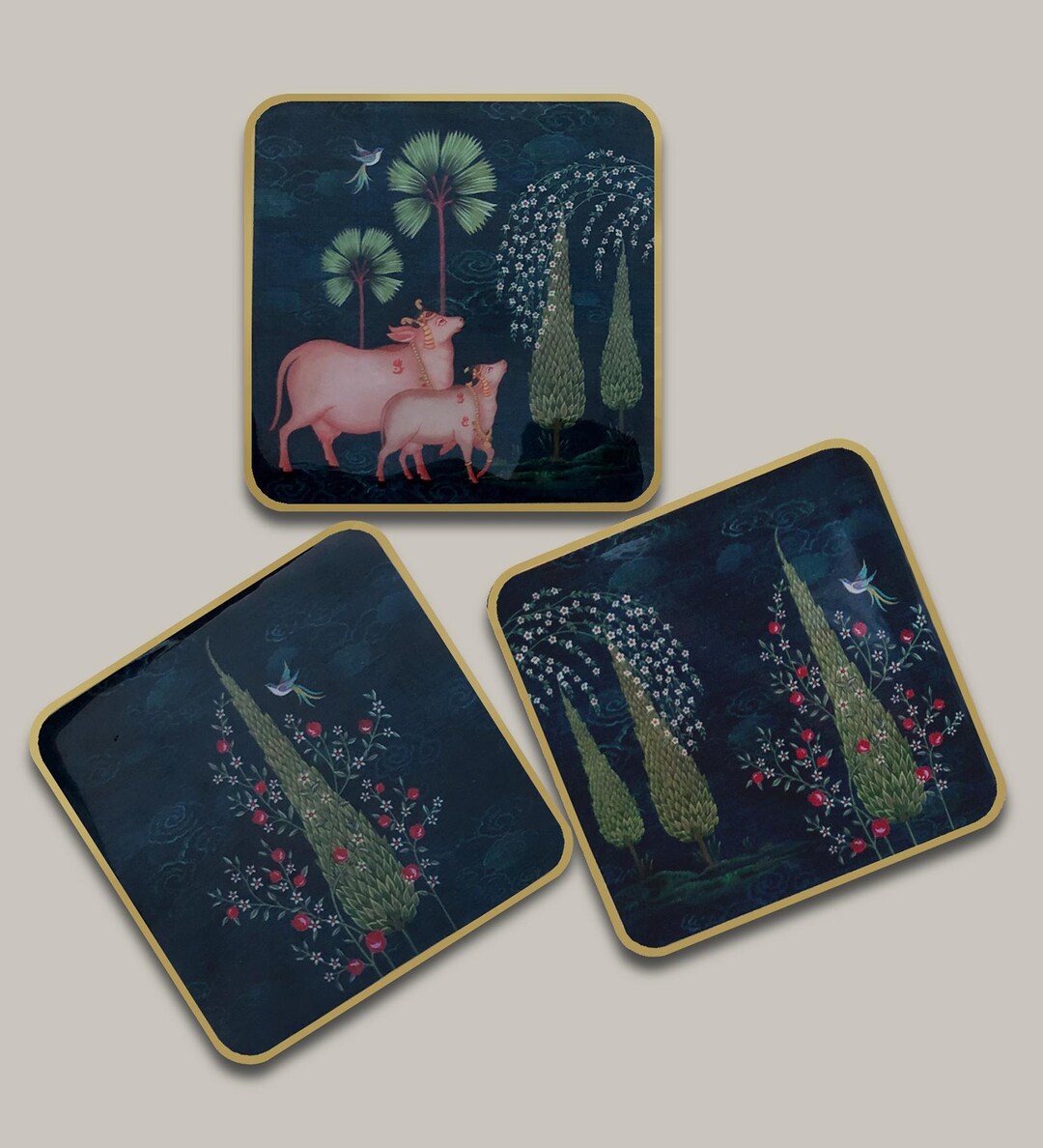 Indian Heritage MDF Wood Coasters: Abstract Art Drink Coasters, Set of ...