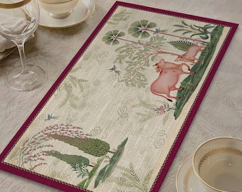 Stain-Resistance fabric Placemat Set of 4, 6, 8. Linen Textured ethnic design Placemats, washable table place mats for dining table 13x20"