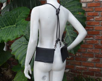 Harness Holster Bison Leather Bags with Black Rubber Cord