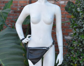 Black Leather "Fanny Pack" FoldOver Small Hip Crossbody Bag