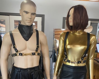 Black Leather Harness with Silver or Brass Hardware