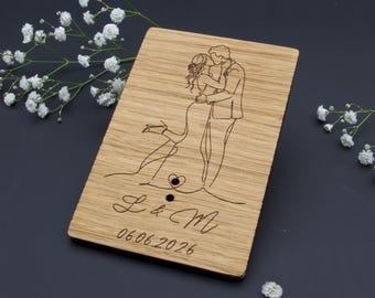 Geldgeschenk Hochzeit Holz personalisiert | Hochzeitsgeschenk Brautpaar mit Namen Datum | Originelle Verpackung Geld Karte flach modern