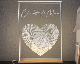 Personalized night light for couples, couple gift, wedding gift, custom, fingerprint, Valentine's Day