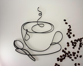 3D-printed coffee cup decor | One line art wall decor | Modern coffee wall art | Minimalist kitchen decoration | Gift idea