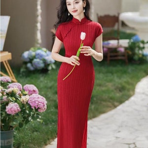 Wine Red Cheongsam Dress: Modern Chinese Qipao, Long Evening Gown