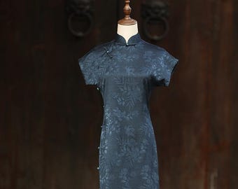 Navy Blue Qipao Dress: Modern Cheongsam, Elegant Chinese Dress