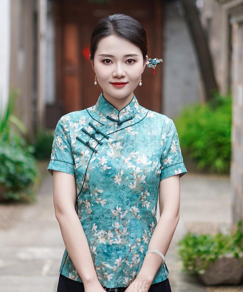 Floral Qipao Top: Traditional Chinese Blouse With Frog Buttons - Etsy