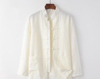 100% Linen Traditional Chinese Shirt: Men's Vintage Tang Style Summer Top