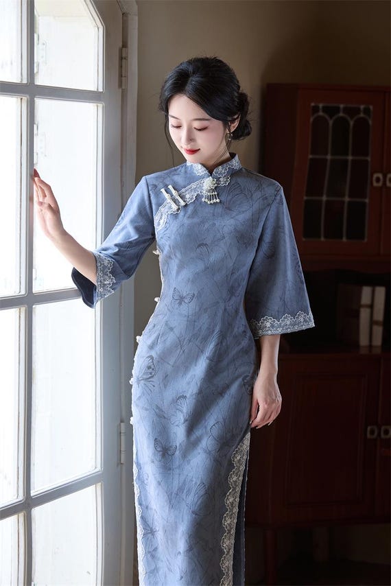 elegant mandarin collar dress Maison Des Copains ELYSIA SHEATH MANDARIN COLLAR CREPE CALF LENGTH DRESS main image 0