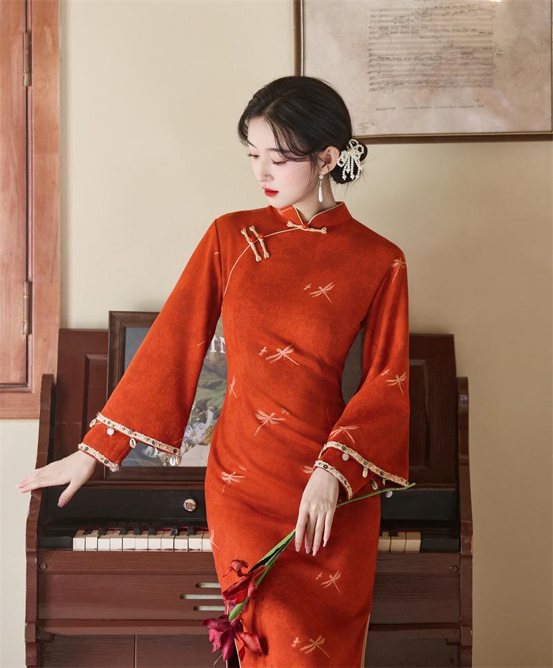 Tangerine Orange Qi Pao Dress: Modern Chinese Style, Slim Fit - Etsy
