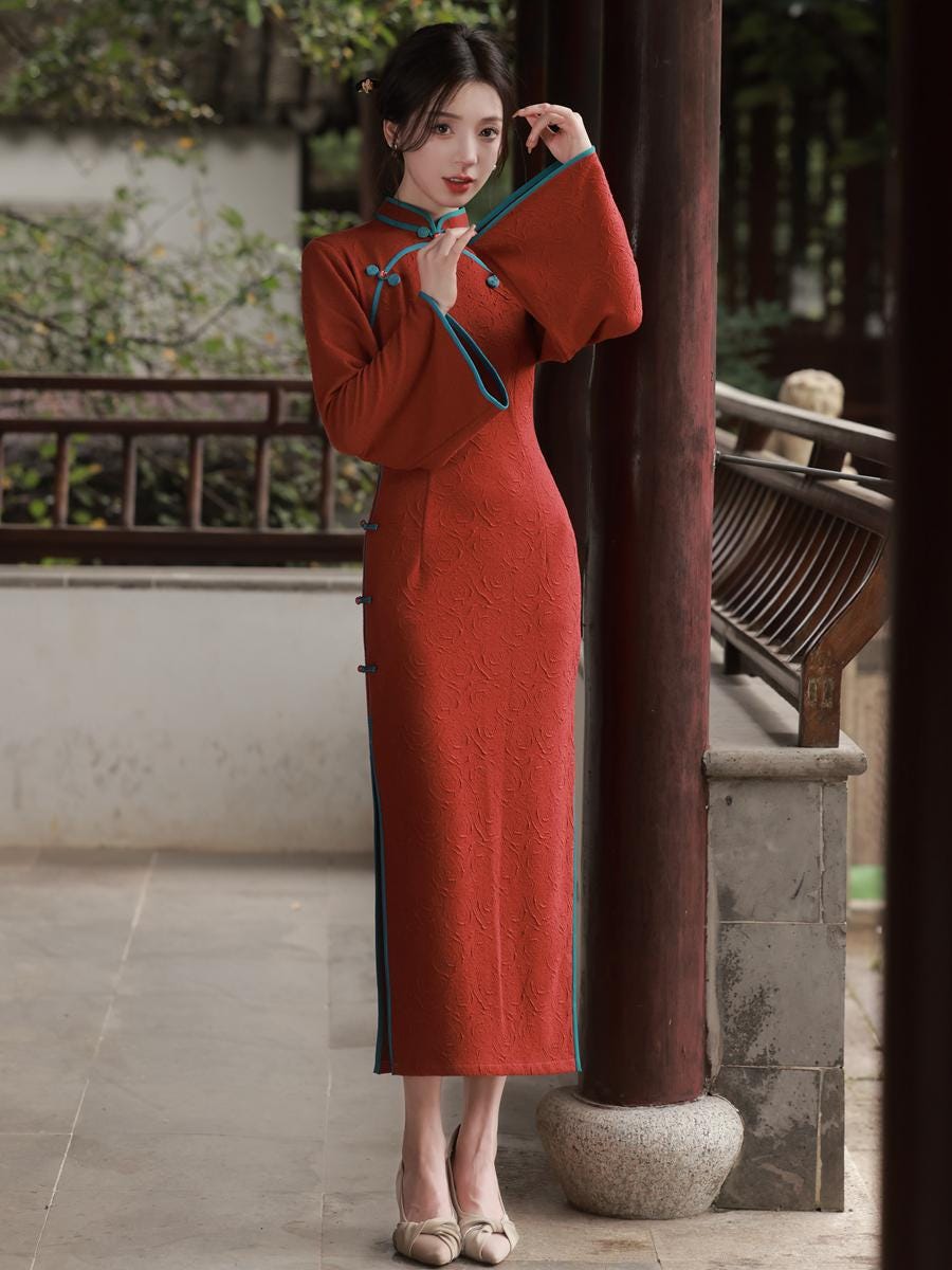 long sleeve qipao dress Women's Tiansi Long Sleeve Cheongsam Dress