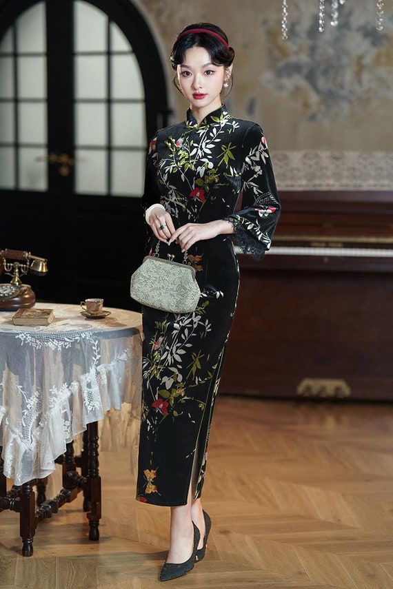 Chinese Dresses : Chinese Dress Velvet Traditional Qipao Dress Oriental Cheongsa