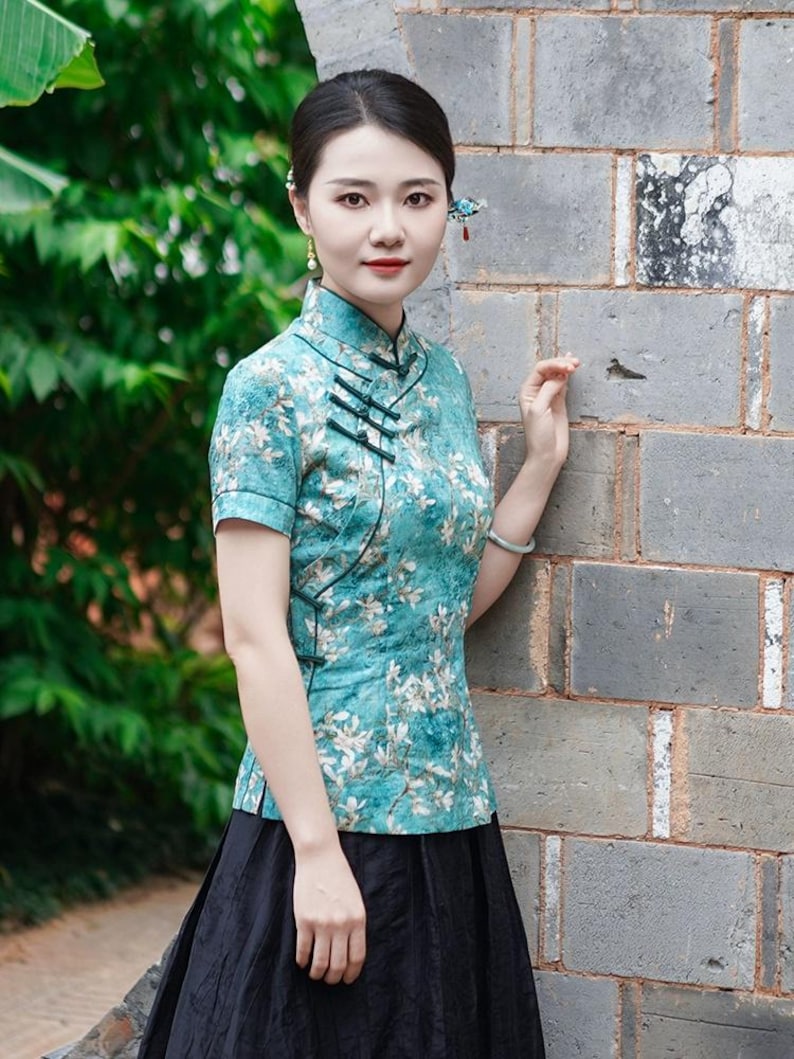 Floral Qipao Top: Traditional Chinese Blouse With Frog Buttons - Etsy