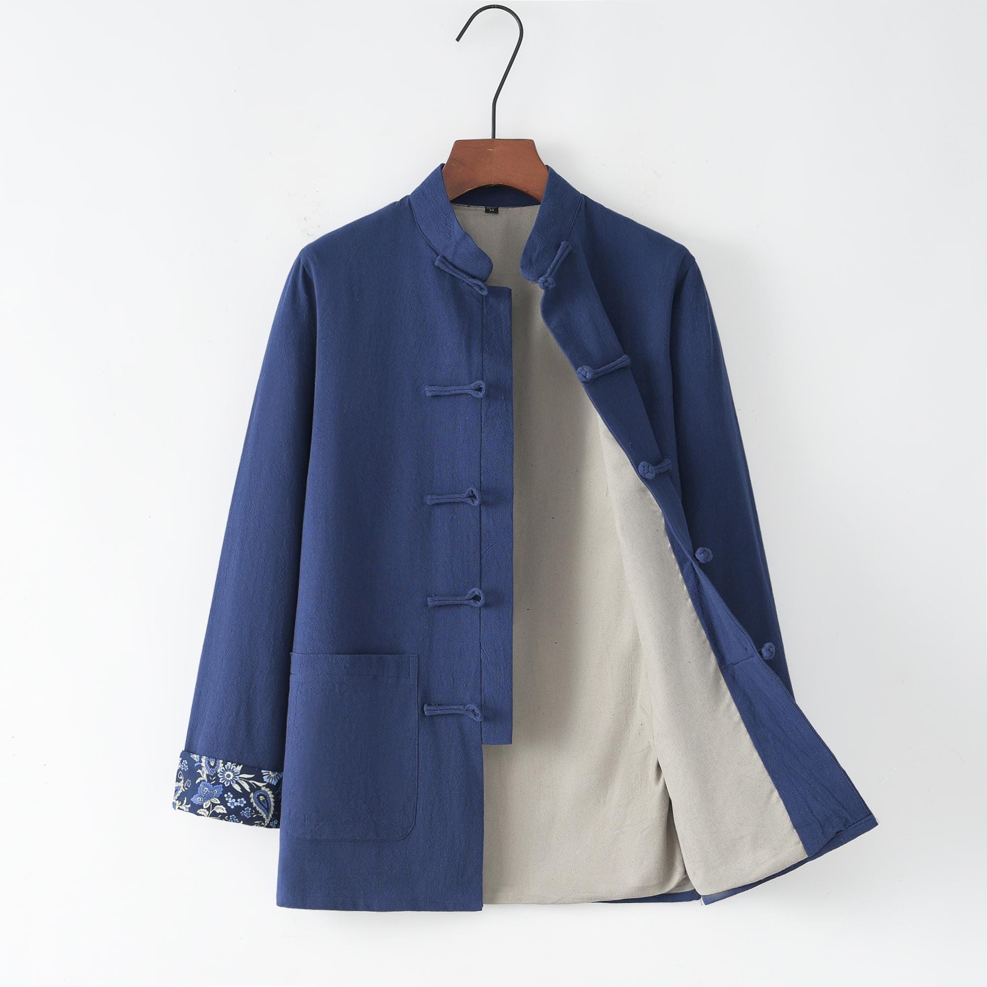 Veste Chinoise Noire Imprimé Fleuri - Taille M - Coton Style Jean - Coupe Ajustée - Neuf Sans étiquettes