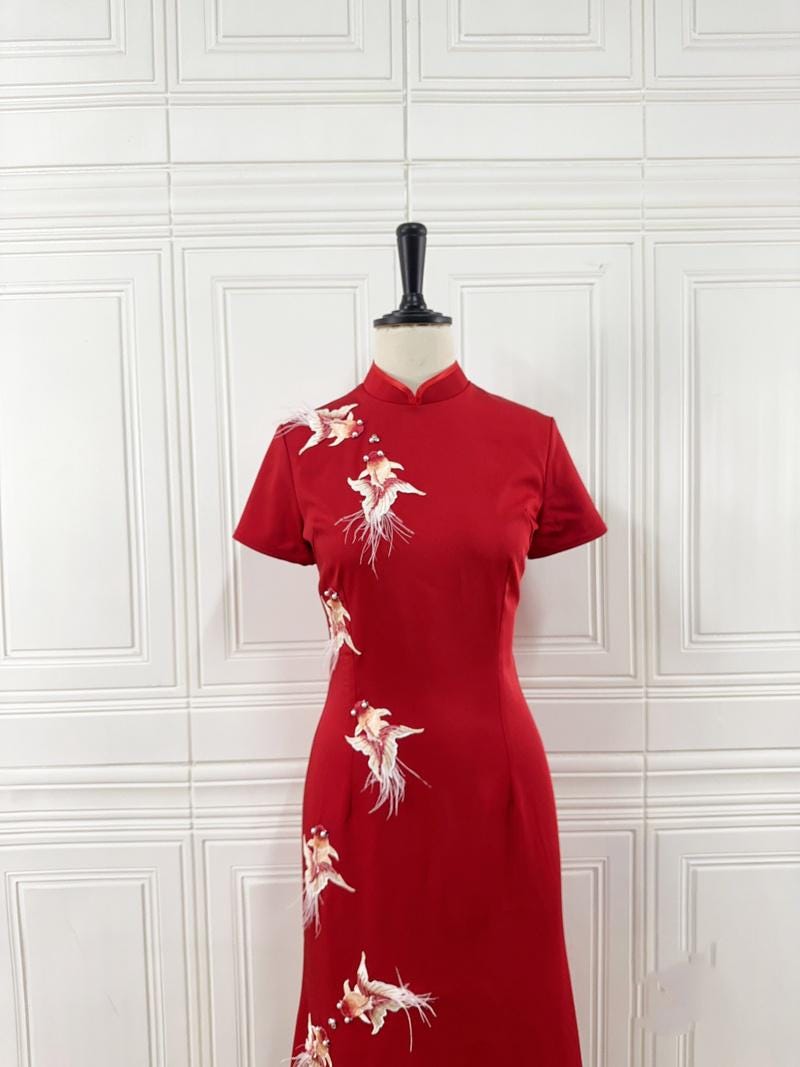 fitted lace wedding dress Sure Design Women's Ohm and Koi fish Hoodie Dress Red  Sure Design  Wholesale
