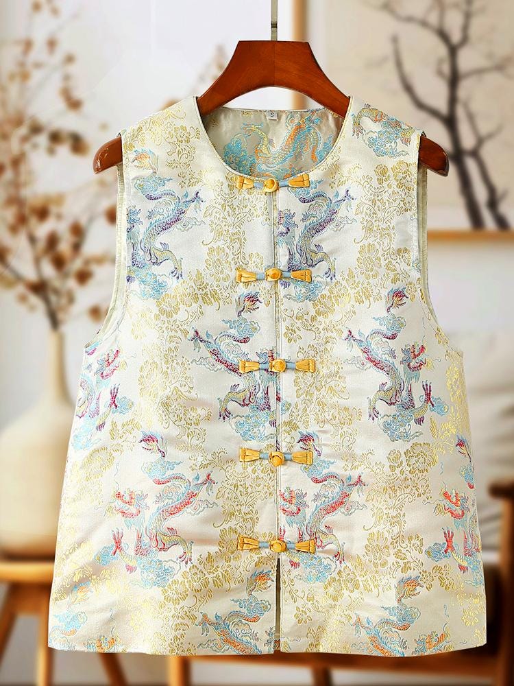 Kansai Dragon Embroidery China Vest - トップス Kansai Dragon Embroidery China Vest - トップス