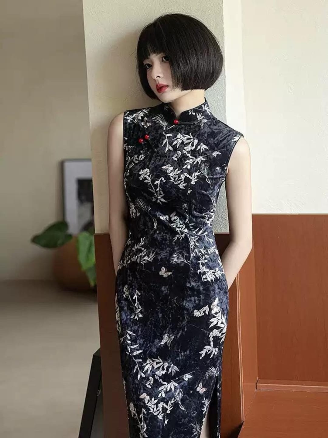 Black Velvet Sleeveless Cheongsam, Traditional Chinese Qipao, Long Length  Daily Wear Prom Dress - Etsy