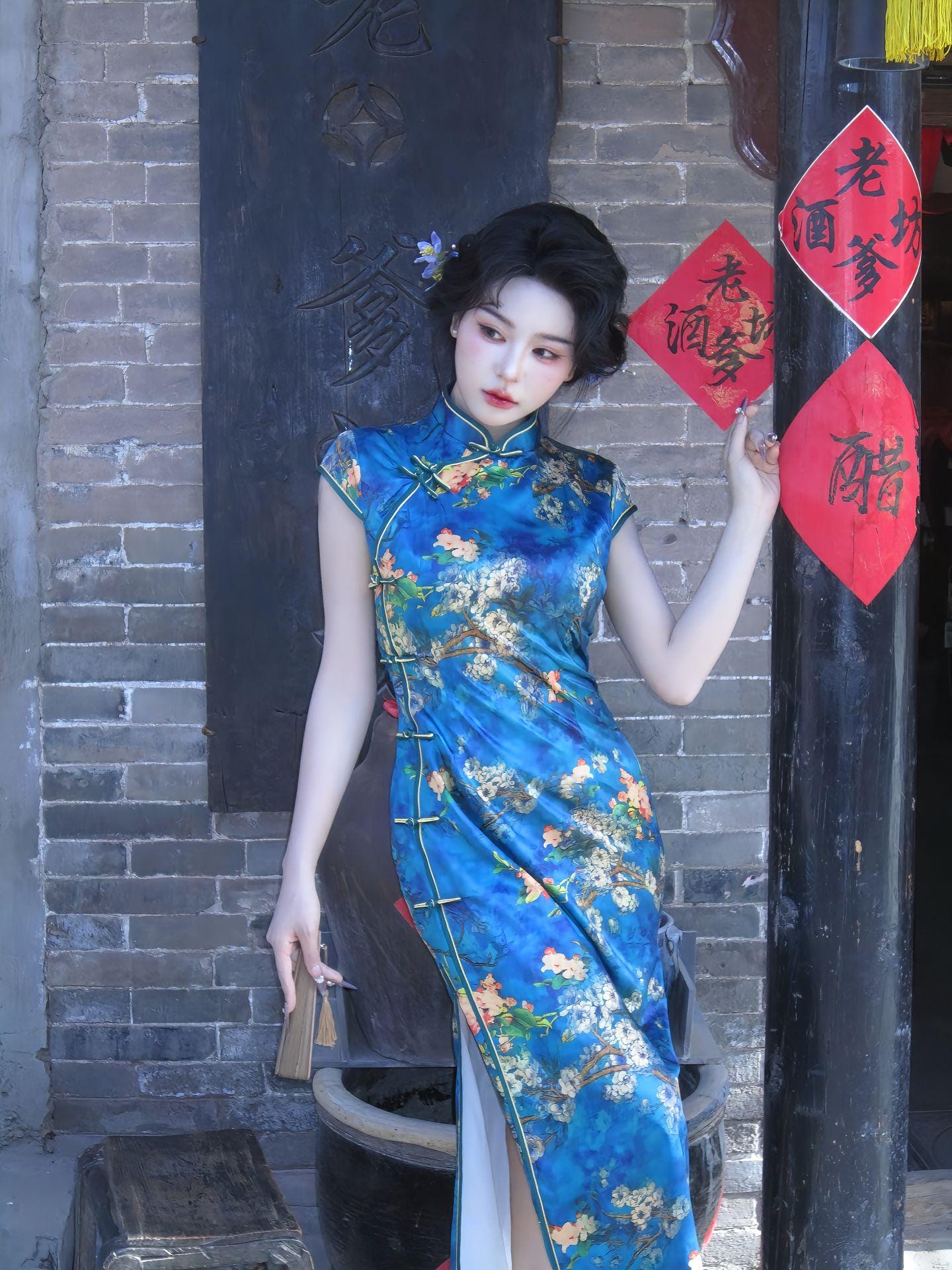 chinese retro style 5xl dress Chinese Style Women's Mid Length Dress Large-sized Floral Retro Printed Loose