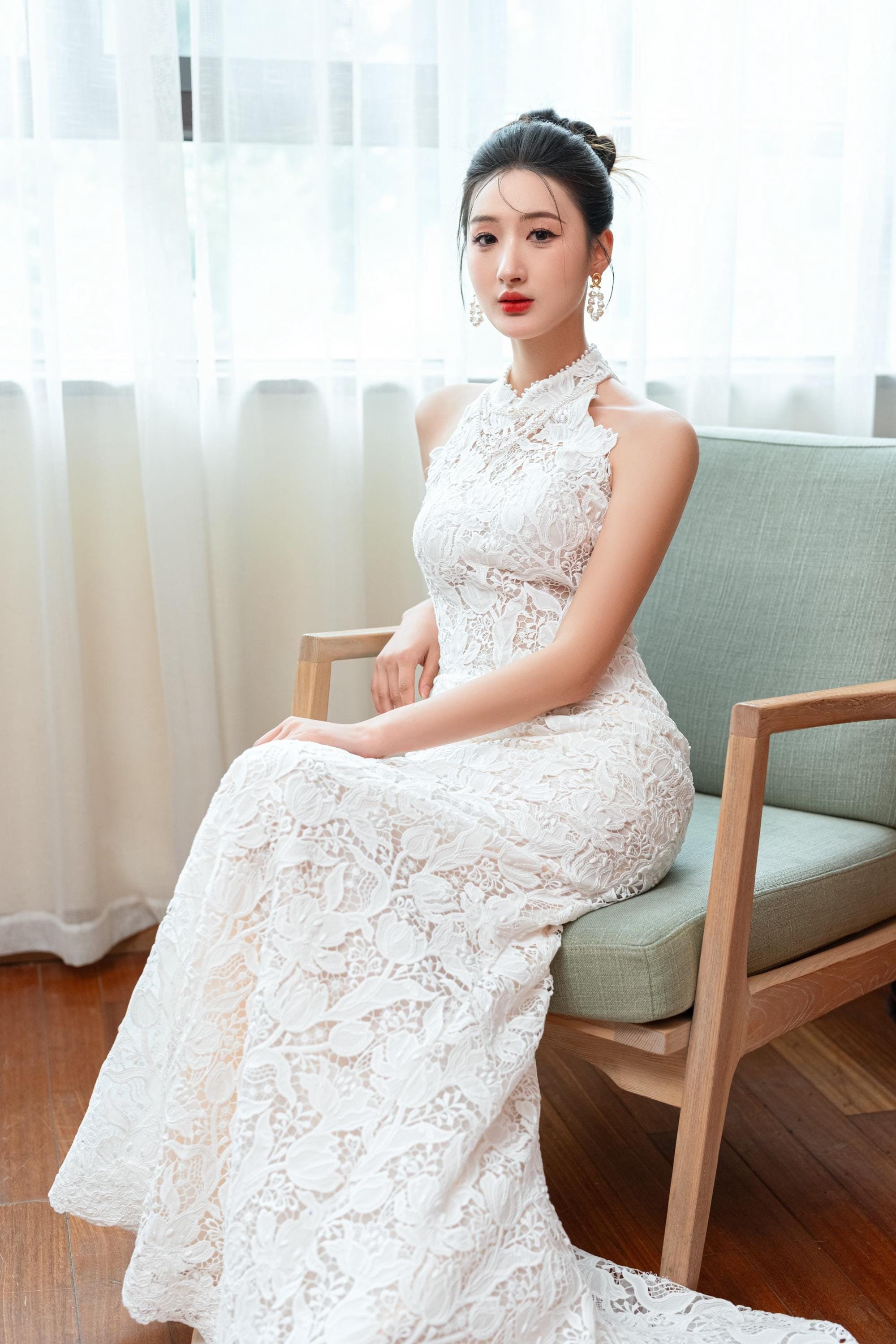 一番くじ ホロライブ ～Wedding Dress Style～ Customizable White Lace Wedding Dress Halterneck Maxi Qipao