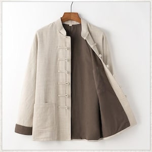 Bamboo Linen Men's Tang Suit Jacket: Mandarin Collar, Frog Button