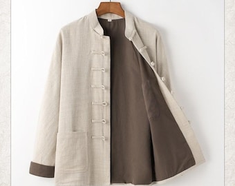 Bamboo Linen Cotton Tang Jacket Men Chinese Jacket Long Sleeve Plus Size Spring Autumn Winter Taichi Kongfu Jacket Frog Button