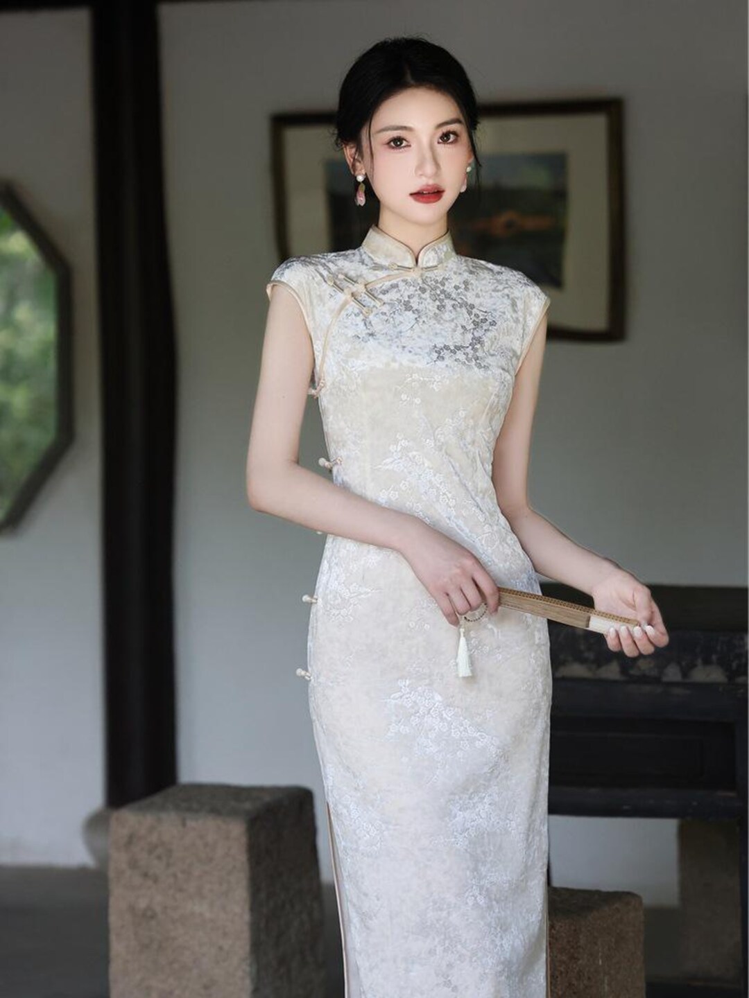 chinese cocktail dresses Pleated Skirt Short Chinese Wedding Party Dress with Phoenix Appliques Red / S