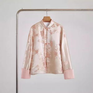 Jacquard Qipao Top: Chinese Style Frog Button Blouse