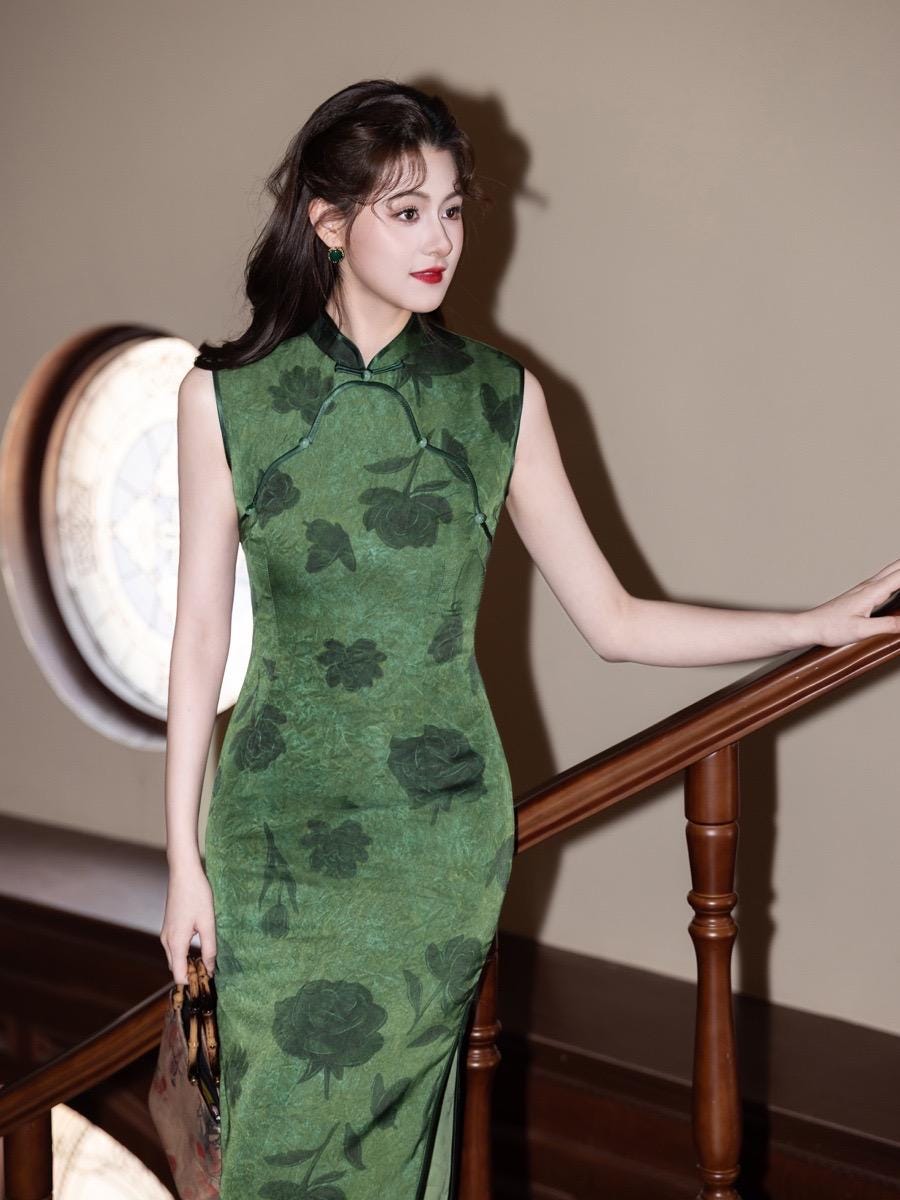 green satin dress with flowers Floral roberto cavalli kaftan dress
