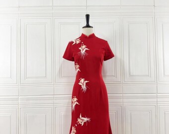 Embroidered Red Koi Fish Qi Pao Dress - Chinese New Year Celebration - Etsy  Israel