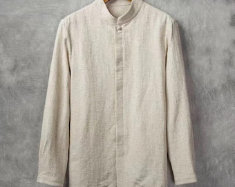 Men's Traditional Chinese Shirt: Plus Size Linen-Cotton Blend Top for Spring Autumn