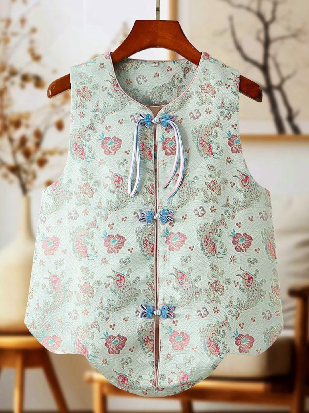 Embroidered Qipao Vest: Chinese Style Frog Button Blouse - Etsy