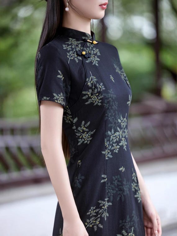 black oriental mini dress New Luxurious Satin Chinese Black Dragons Short Dress Cheongsam Qipao  lcdress158
