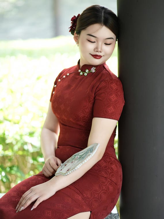 Wine Red Cheongsam Dress: Modern Chinese Qipao, Prom, Wedding Guest - Etsy