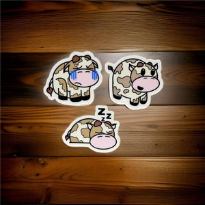 Pegatinas de vaca / Pegatina de vaca feliz / Pegatina de vaca triste / Pegatina de vaca soñolienta / Colección de pegatinas / Vinilo / Mate / Impermeable / Resistente a la intemperie /