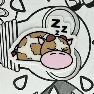 Sleepy Cow Sticker | Tired Cow | Decal | Water Bottle Sticker | Laptop Sticker | Kindle Sticker | Vinyl | Matte | Waterproof | Weatherproof|