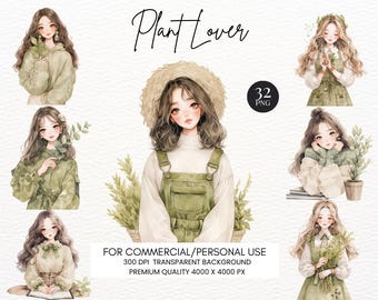 Plant Lover Clipart Bundle – Watercolor Greenery PNG Set (Digital Download)