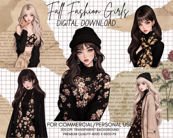 Fall Fashion Girl Clipart Bundle: Autumn PNG Images (Commercial Use, Digital Download