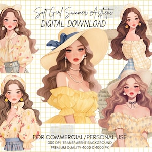 Soft Girl Cottagecore clipart Bundle - summer aesthetic journaling,summer girl,cozy png, whimsical fairy sticker, transparent, scrapbooking