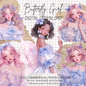 Schmetterling Mädchen Clipart Bundle - Fantasy Clipart, magische Fee Mädchen PNG, Schmetterling Png, hübsches Mädchen Clipart, Journaling, Planer, kommerzielle Nutzung