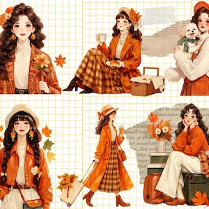 Höstflicka Clipart-paket: Höstmode PNG-bilder (Kommersiellt bruk, digital nedladdning) bild 2