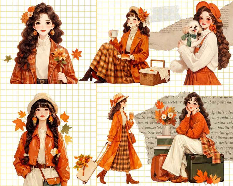 Höstflicka Clipart-paket: Höstmode PNG-bilder (Kommersiellt bruk, digital nedladdning) bild 2