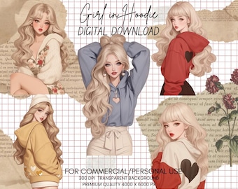 Hoodie Girl Clipart Bundle: Cozy Sweater Weather Graphics (Commercial Use, Digital Download)