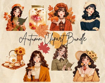 Gemütlicher Herbst Clipart Bundle: Cottagecore Fashion Girl PNG (kommerzielle Nutzung, digitaler Download)