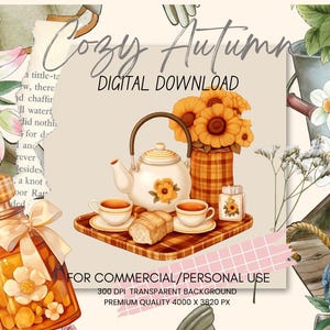 Bundle de cliparts automne confortable à l'aquarelle - clipart automne, décoration automne, bougies, desserts d'automne, feuilles d'automne, clipart cottagecore, livres, gland