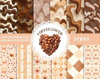 Coffee Lover Digital Paper Bundle: Seamless Patterns for Scrapbooking (Commercial Use) (Digital Download