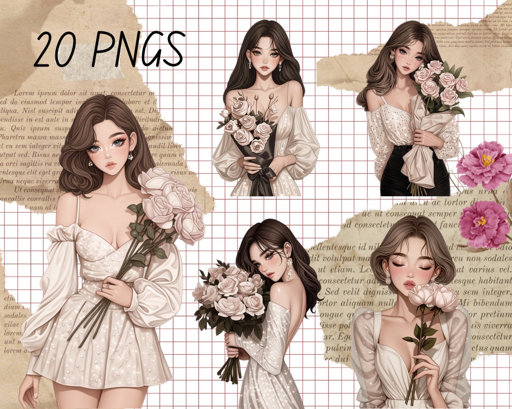 Watercolor Flower Girl PNG Bundle: Rose Spring Floral Graphics ...